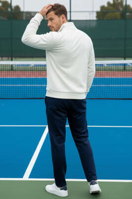 Casual Yaka Yazılı Fermuarlı Erkek Sweatshirt Ekru - Erkek Sweatshirt