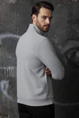 Casual Yaka Yazılı Fermuarlı Erkek Sweatshirt Gri - Yılın Fırsatı