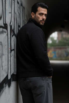 Casual Yaka Yazılı Fermuarlı Erkek Sweatshirt Siyah - Erkek Sweatshirt