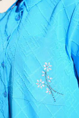 Cebi Çiçek Taşlı Tunik Mavi - Thumbnail