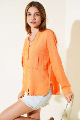 Cebi Düğmeli Salaş Gömlek Oranj - Kadın Giyim Modelleri