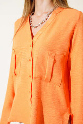 Cebi Düğmeli Salaş Gömlek Oranj - Kadın Giyim Modelleri