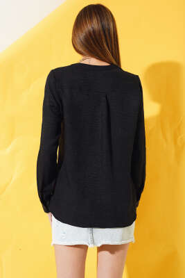 Cebi Düğmeli Salaş Gömlek Siyah - Kadın Giyim Modelleri