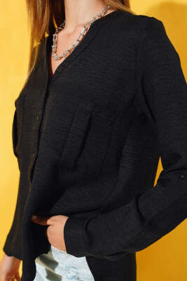 Cebi Düğmeli Salaş Gömlek Siyah - Kadın Giyim Modelleri