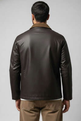 Cebi Kapaklı Kadife Yaka Erkek Mont Kahve - Erkek Mont