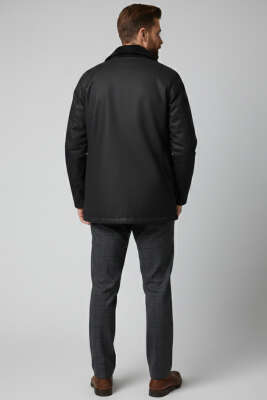 Cebi Kapaklı Kadife Yaka Erkek Mont Siyah - Erkek Mont