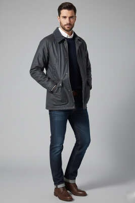 Cebi Kapaklı Kafide Yaka Erkek Mont Füme - Erkek Mont