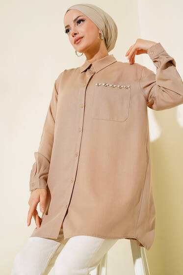 Cebi Taş Detaylı Tunik Latte - Tunik