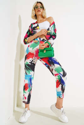 Ceket Pantolon Takım Kırmızı Yeşil - Kadın Giyim Modelleri