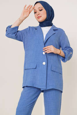 Ceket Pantolon Üç Parça Takım Mavi - Thumbnail