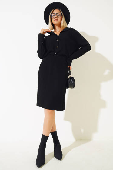 Ceketli Etekli Triko İkili Takım Siyah - Triko