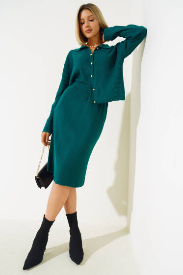 Ceketli Etekli Triko İkili Takım Zümrüt - Triko