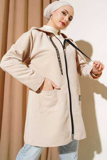 Cep Armalı Fermuarlı Bondit Trençkot Taş - Trençkot