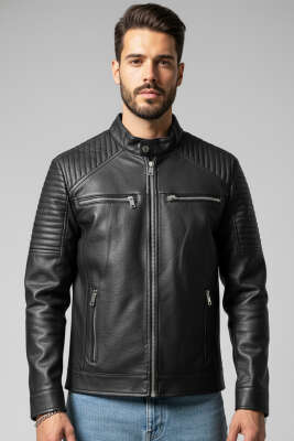 Cep Detaylı Erkek Deri Mont Siyah - ZAGO