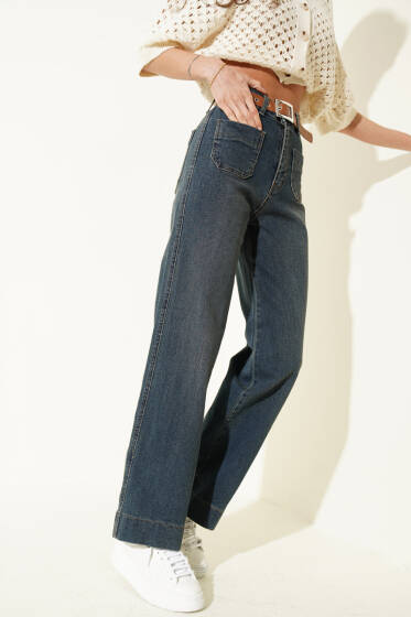 Cep Detaylı Kemerli Pantolon kot - Kadın Giyim Modelleri