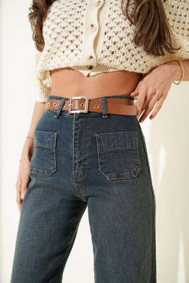 Cep Detaylı Kemerli Pantolon kot - Kadın Giyim Modelleri