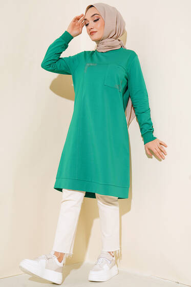 Cep Detaylı Taşlı Tunik Benetton - Tunik