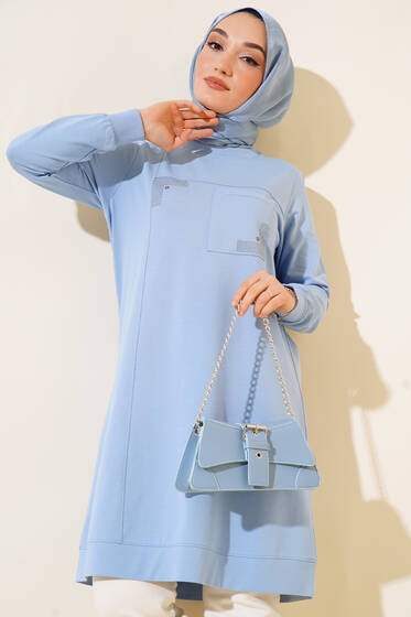 Cep Detaylı Taşlı Tunik Buz Mavisi - Tunik