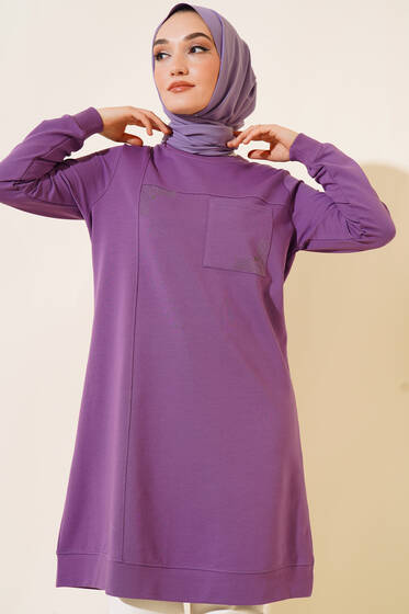 Cep Detaylı Taşlı Tunik Leylak - Tunik