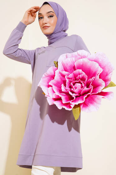 Cep Detaylı Taşlı Tunik Lila - Tunik