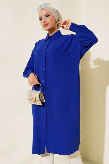 Cep Detaylı Uzun Tunik Saks - Tunik