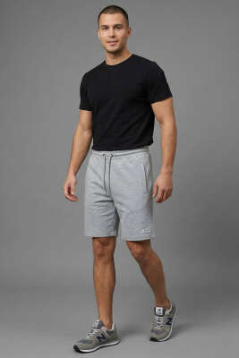 Cep Fermuarlı Erkek Şort Melanj Gri - ERKEK ŞORT