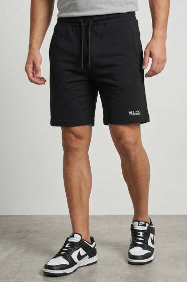 Cep Fermuarlı Erkek Şort Siyah - ERKEK ŞORT