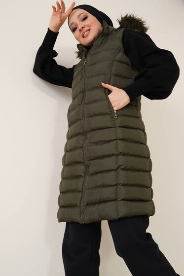 Cep Fermuarlı Şişme Yelek Haki - Şişme Yelek