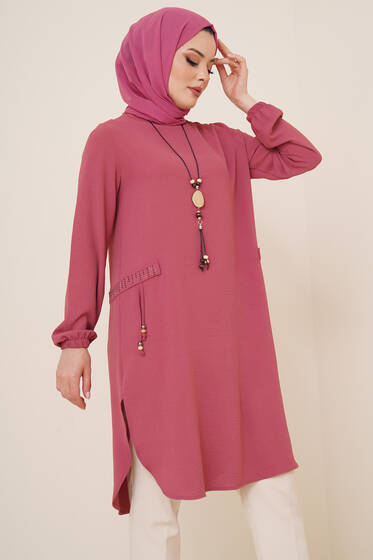 Cep Görünüm Süslemeli Tunik Gül Kurusu - Tunik