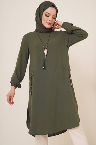 Cep Görünüm Süslemeli Tunik Haki - Tunik