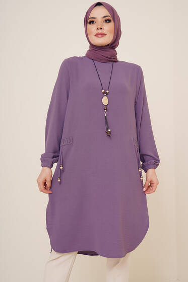 Cep Görünüm Süslemeli Tunik Leylak - Tunik