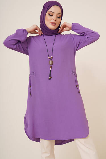 Cep Görünüm Süslemeli Tunik Lila - Tunik
