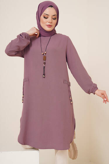 Cep Görünüm Süslemeli Tunik Magenta - Tunik