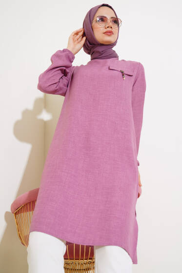 Cep Görünümlü Yırtmaçlı Tunik Lila - Tunik