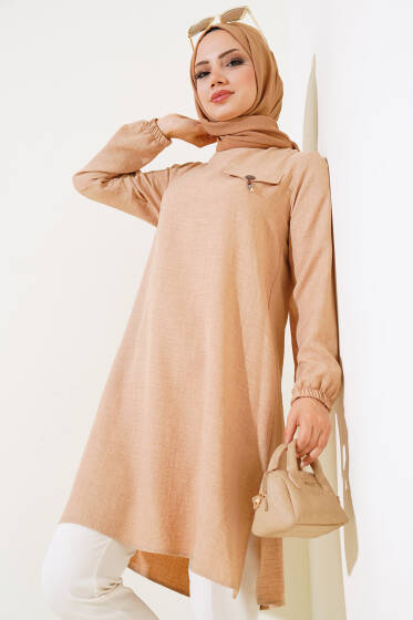 Cep Görünümlü Yırtmaçlı Tunik Taş - Tunik