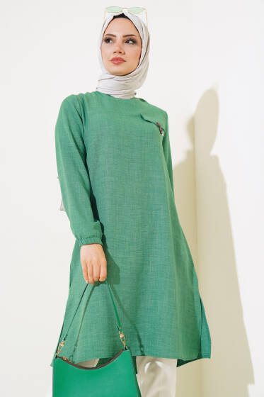 Cep Görünümlü Yırtmaçlı Tunik Yeşil - Tunik
