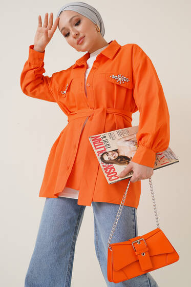 Cep Kapağı Taşlı Gömlek Oranj - Gömlek