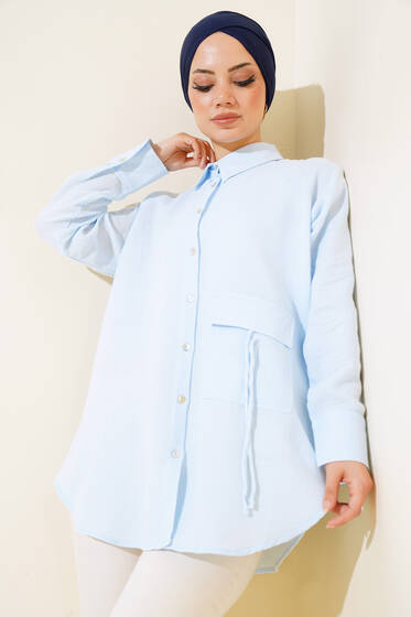 Cep Kapak Bağcıklı Gömlek Buz Mavisi - Gömlek