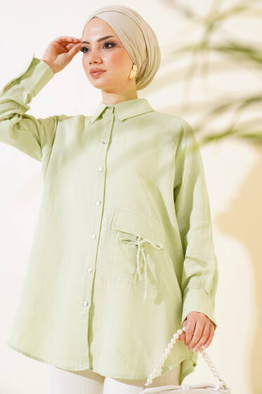 Cep Kapak Bağcıklı Gömlek Lime - Gömlek
