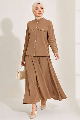 Cep Kapak Detaylı İkili Takım Latte - Tek Kalanlar
