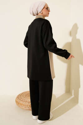 Cep Kapak Detaylı Scuba İkili Takım Siyah - İkili Takım