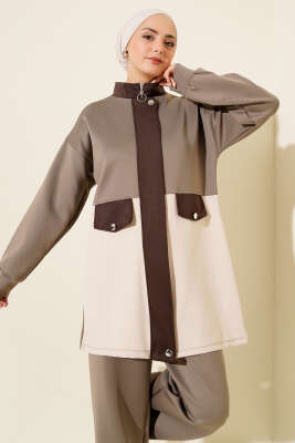 Cep Kapak Detaylı Scuba İkili Takım Vizon - İkili Takım