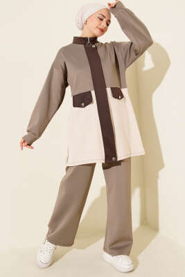 Cep Kapak Detaylı Scuba İkili Takım Vizon 