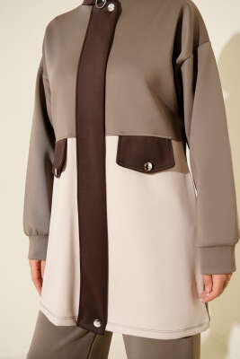 Cep Kapak Detaylı Scuba İkili Takım Vizon - Scuba Ürünler