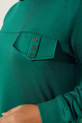 Cep Kapak Detaylı Uzun Tunik Pastel Yeşil - Thumbnail