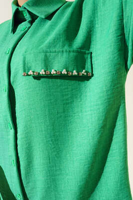 Cep Kapakları İnci Süslemeli Keten İkili Takım Benetton - Thumbnail