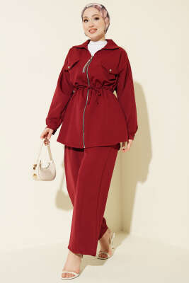 Cep Kapaklı Bel Tünelli Basic İkili Takım Bordo - NESSİA