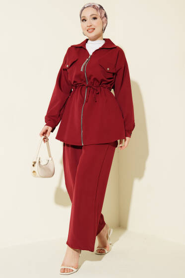 Cep Kapaklı Bel Tünelli Basic İkili Takım Bordo - İkili Takım