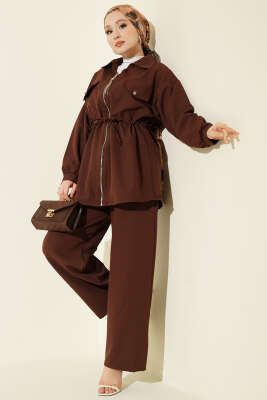 Cep Kapaklı Bel Tünelli Basic İkili Takım Kahve - NESSİA