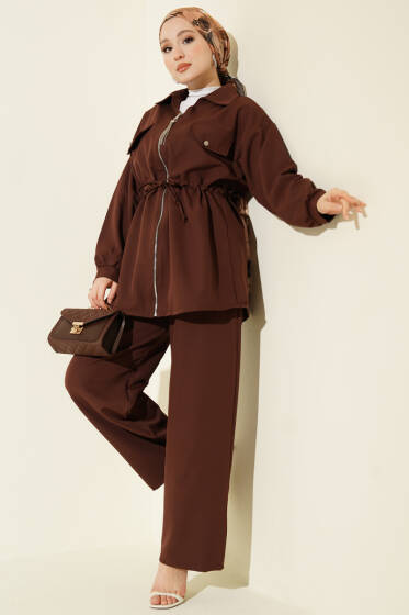 Cep Kapaklı Bel Tünelli Basic İkili Takım Kahve - İkili Takım